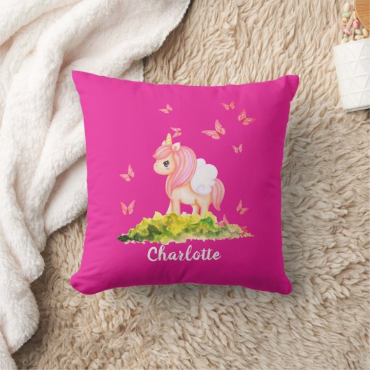 Unicorn naam Nursery Kinder Room Decor Roze Kussen (Deken)