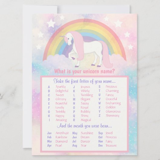Unicorn Name Game Birthday & Baby shower (Voorkant)