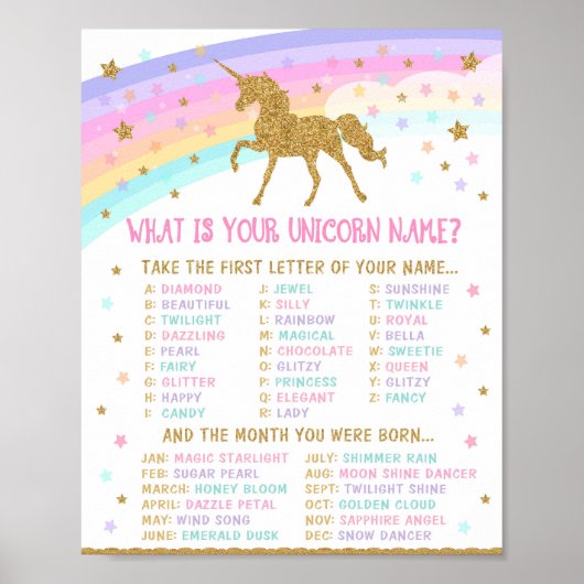 Unicorn Name Game Poster (Voorkant)