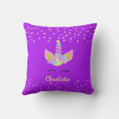 Unicorn Name Nursery Kinder Room Decor Paars Kussen (Achterkant)