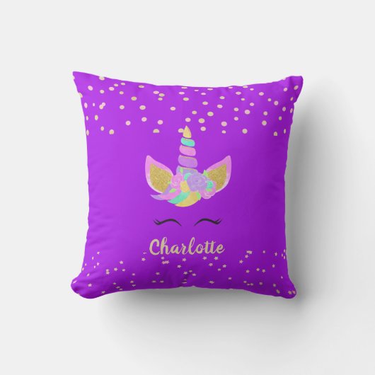 Unicorn Name Nursery Kinder Room Decor Paars Kussen (Voorkant)