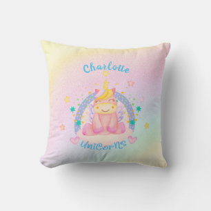 Unicorn Name Nursery Kinder Room Decor Rainbow Kussen