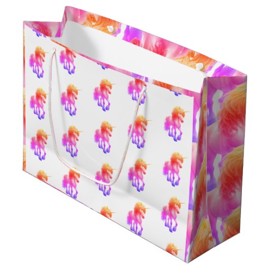 Unicorn Neon Gift Bag Groot Cadeauzakje (Voorkant Gekanteld)