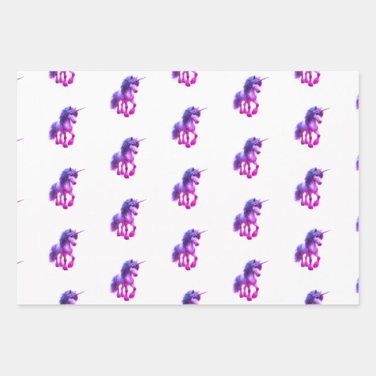 Unicorn Neon Wrapping Paper Flat Sheet Set of 3 (Voorkant 3)