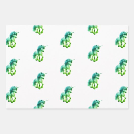 Unicorn Neon Wrapping Paper Flat Sheet Set of 3 (Voorkant 2)
