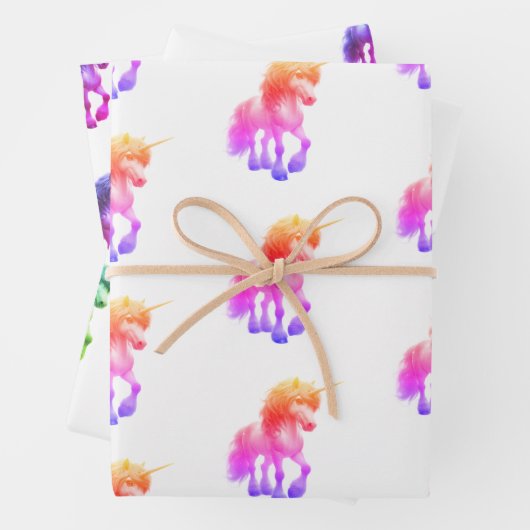 Unicorn Neon Wrapping Paper Flat Sheet Set of 3 (In situ)