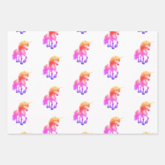 Unicorn Neon Wrapping Paper Flat Sheet Set of 3 (Voorkant)