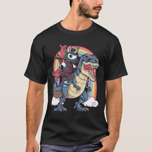 Unicorn Ninja Riding Dinosaur T-shirt (Voorkant)