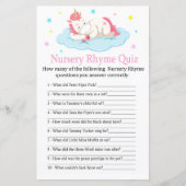 Unicorn Nursery Rhyme Quiz baby shower game (Voorkant)