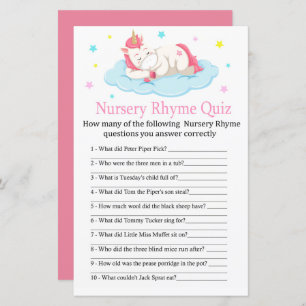 Unicorn Nursery Rhyme Quiz baby shower game