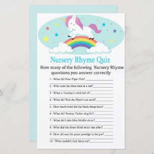 Unicorn Nursery Rhyme Quiz baby shower game
