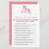 Unicorn Nursery Rhyme Quiz baby shower game (Voorkant / Achterkant)