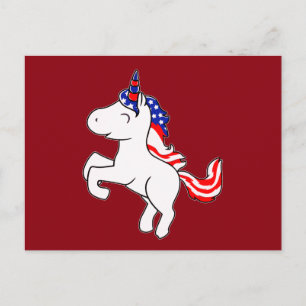 Unicorn Off White Patriotic USA Flag Mane Cartoon Briefkaart