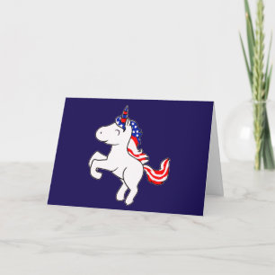 Unicorn Off White Patriotic USA Flag Mane Cartoon Kaart