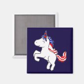 Unicorn Off White Patriotic USA Flag Mane Cartoon Magneet (Voorkant / Achterkant)