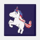 Unicorn Off White Patriotic USA Flag Mane Cartoon Magneet (Voorkant)