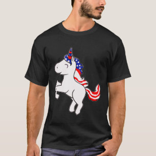 Unicorn Off White Patriotic USA Flag Mane Cartoon T-shirt