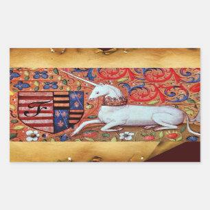 UNICORN OLD BROWN PARCHMENT MONOGRAM RECHTHOEKIGE STICKER