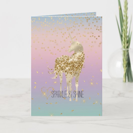 Unicorn Ombre Gold Confetti Glitter Heart Kaart (Voorkant)