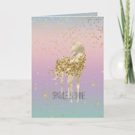 Unicorn Ombre Gold Confetti Glitter Heart Kaart