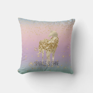Unicorn Ombre Gold Confetti Glitter Heart Kussen