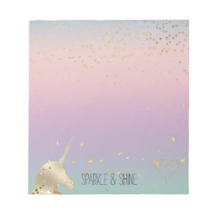 Unicorn Ombre Gold Confetti Glitter Heart Notitieblok