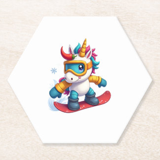 Unicorn on Snowboard - Funny Ski and Wintersports  Kartonnen Onderzetters