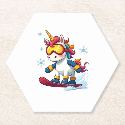 Unicorn on Snowboard - Funny Ski and Wintersports Kartonnen Onderzetters (Voorkant)
