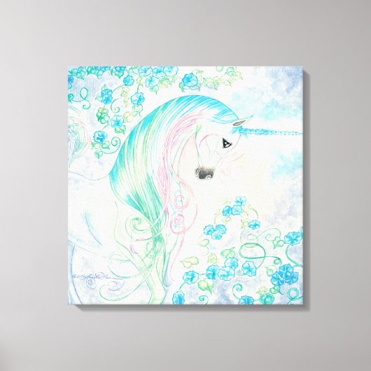 Unicorn onder de morning Glories Canvas Afdruk (Voorkant)