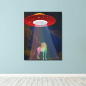 Unicorn onder UFO-regenboogstraal bij nacht, ZKoA Canvas Afdruk (Insitu (Houten vloer))