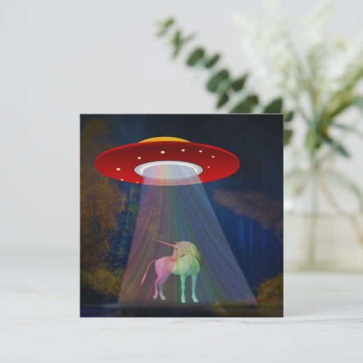 Unicorn onder UFO-regenboogstraal bij nacht, ZKoA Kaart (Staand voorkant)