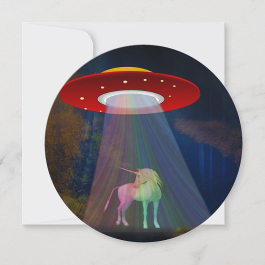 Unicorn onder UFO-regenboogstraal bij nacht, ZKoA Kaart (Voorkant)