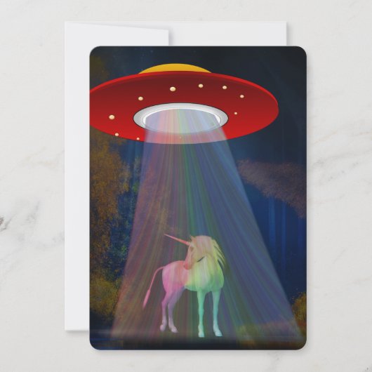 Unicorn onder UFO-regenboogstraal bij nacht, ZKoA Kaart (Voorkant)