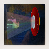 Unicorn onder UFO-regenboogstraal bij nacht, ZKoA Legpuzzel (Horizontaal)