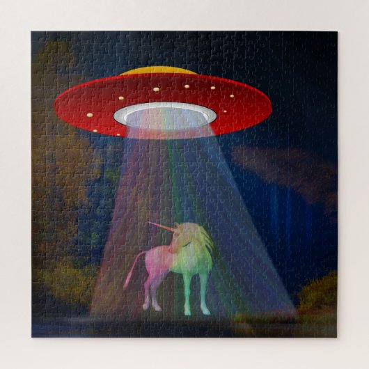Unicorn onder UFO-regenboogstraal bij nacht, ZKoA Legpuzzel (Verticaal)