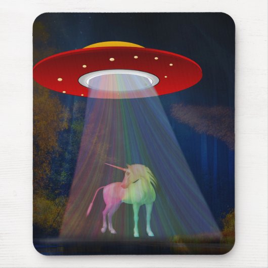 Unicorn onder UFO-regenboogstraal bij nacht, ZKoA Muismat (Voorkant)