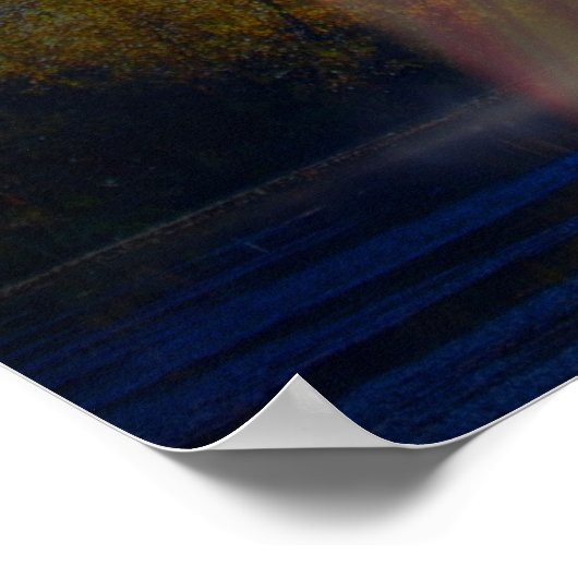 Unicorn onder UFO-regenboogstraal bij nacht, ZKoA Poster (Hoek)