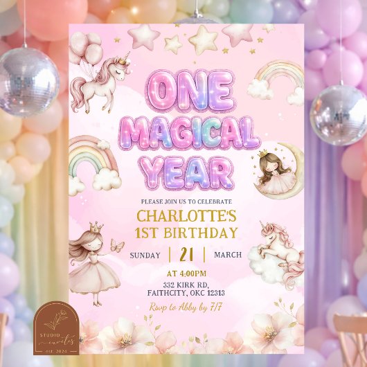 Unicorn One Magical year First Birthday Kaart