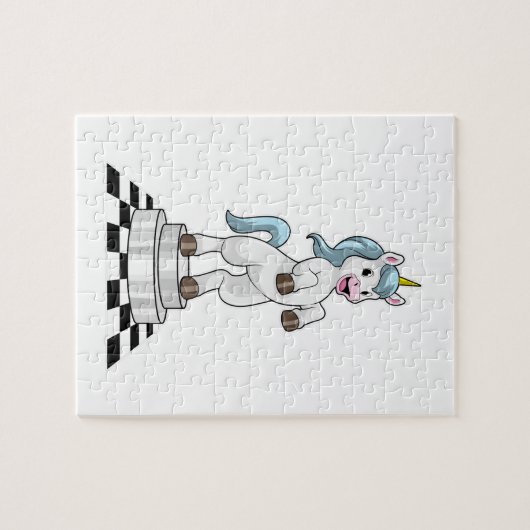 Unicorn op Chess als Chess-stukje Knight Legpuzzel (Horizontaal)