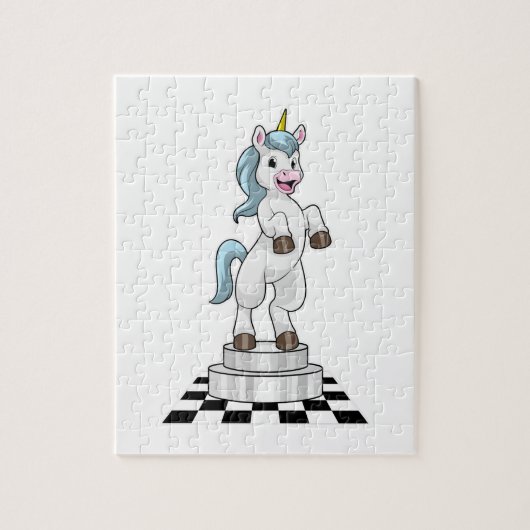 Unicorn op Chess als Chess-stukje Knight Legpuzzel (Verticaal)