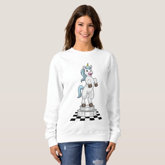 Unicorn op Chess als Chess-stukje Knight Trui (Voorkant volledig)