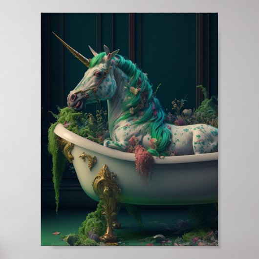 Unicorn op de buis, vol Planten Poster (Voorkant)
