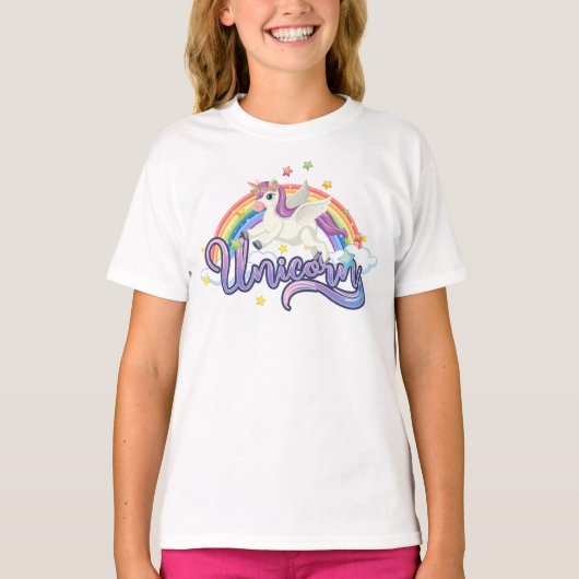 Unicorn op een regenboog t-shirt (Voorkant)