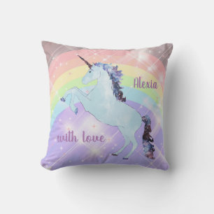 Unicorn op een regenboogachtergrond. kussen