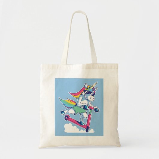 Unicorn op een scooter tote bag (Voorkant)
