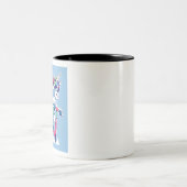 Unicorn op een scooter tweekleurige koffiemok (Center)