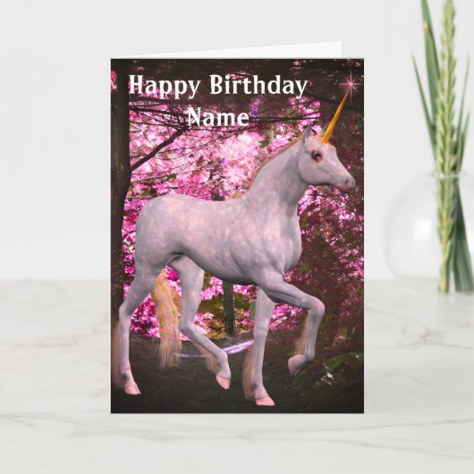Unicorn op Forest Path Personalized Birthday Kaart (Voorkant)