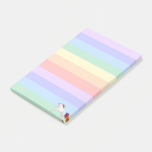 Unicorn op pasteelregenboogstrips post-it® notes (Schuin)