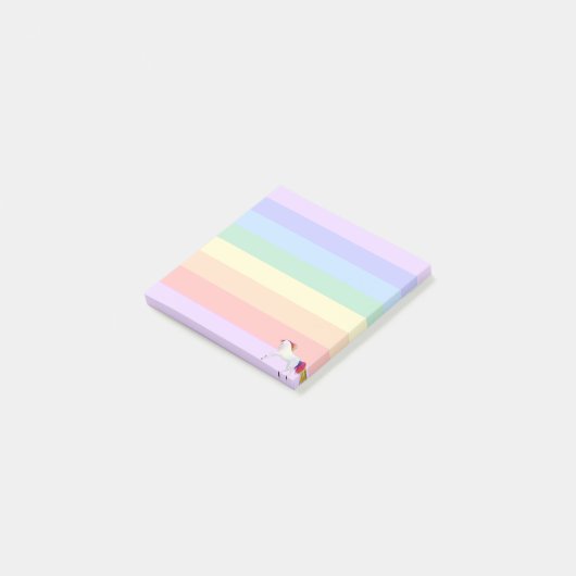 Unicorn op pasteelregenboogstrips post-it® notes (Schuin)