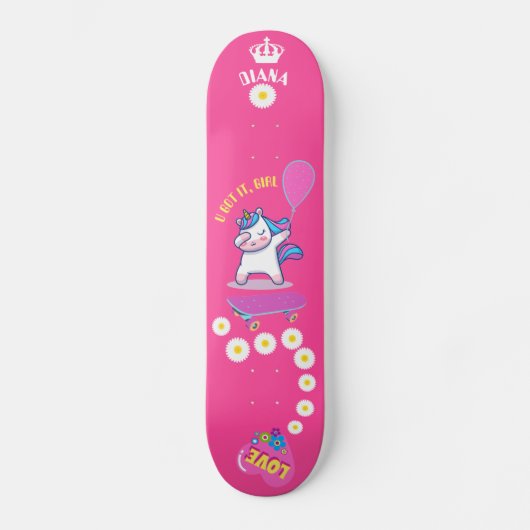 Unicorn op skateboard met persoonlijke onderschrif (Voorkant)